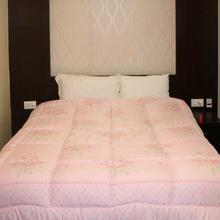 Baby Pink Printed Cotton Fiber Double Bed Quilt