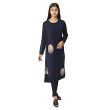 Navy Blue Printed Woolen Kurti For Women