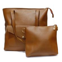 Brown Front Pocket 2 in 1 Tote Bag For Women