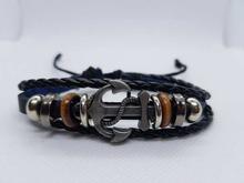 Black/Silver Toned Leather Bracelet For Men