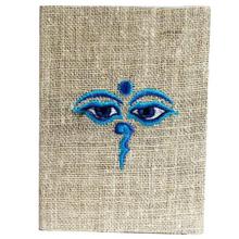 Buddha Eye Embroidered Lokta Paper Notebook With Hemp Cover - White/Blue