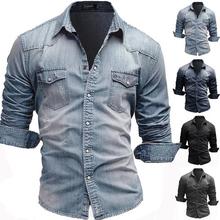 Men's shirts_retro euro size simple long-sleeved denim shirt