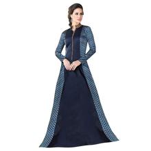 Stylee Lifestyle Navy Blue Satin Embroidered Gown (1325)