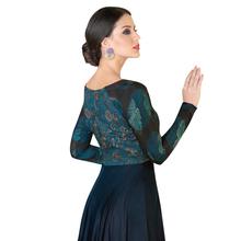 Stylee Lifestyle Navy Blue Satin Embroidered Gown (1315)