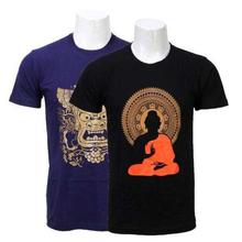 Pack Of 2 Cotton Printed T-Shirts For Men- Black/Navy Blue