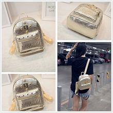 Gold Shiny Textured Shoulder Backpack For Women