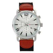 CURREN Men's Canvas Strap Sub-dials Quartz Watch -Silver+White+Black