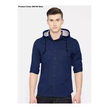 Hifashion- Casual Slim Fit Button Shirt With Hood Pocket Long Sleeve For Men-Navy Blue