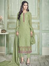 Stylee Lifestyle Green Georgette Embroidered Dress Material (2191)