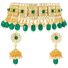 Aheli Indian Traditional Jewellery Green Kundan Choker Necklace Earring Jewellery Set for Women