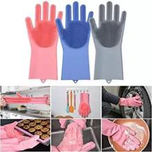 Gloves Magic Dishwashing Gloves with Scrubber, Silicone Cleaning Reusable Scrub Gloves for Wash Dish,Kitchen, Bathroom (Assorted Colours)