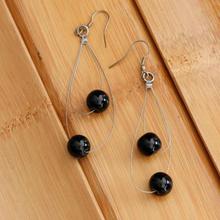 Black Beaded Drop Earrings For Women