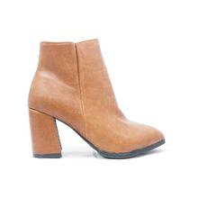 Brown Leather Pointed Ankle Heels Boots for Women