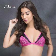 Clovia Pink/Black Floral Lace Front Open Plunge Bra For Women
