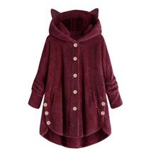 Women Button Coat  SolidTops Hooded Pullover Loose Sweater