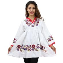 White/ Red Floral Printed Flared Top For Women