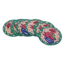 Pine Green/Pink Bird Mithila Art Round Coaster Set - 6 Pcs