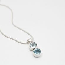 Silver/Blue Two Stone Pendant With Snake Chain 18 Inches For Women