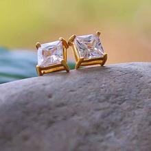 White Single Stone Gold Plated Stud Earrings For Women