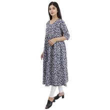 Blue Printed Flare Cotton Umbrella Kurti For Women