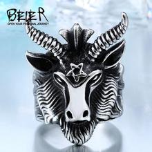 BEIER Vintage Stainless Steel Big Goat Head Ring Unique