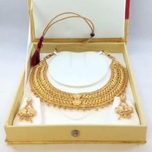 Gold Plated Weave Designed Adjustable Necklace And Earrings Jewelry Set
