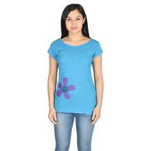 Turquoise Blue Floral Printed T-Shirt  For Women (WTP3041)