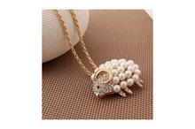 Gold Toned Faux Pearl Embedded Sheep Chain For Women