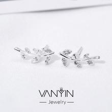 Sterling silver earrings _ Wanying jewelry leaf female