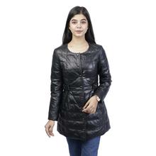 Black Round Neck  PU Leather/Fur Jacket For Women