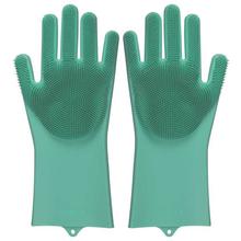 Magic Silicone Gloves, Reusable Dishwashing Gloves with Wash Scrubber, Heat Resistant Cleaning Gloves