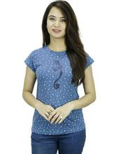 Blue Dot Printed Round Neck T-Shirt For Women