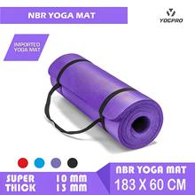 NBR Yoga Mat  10 MM Anti Skid Yoga Mat With Carry Strap-Color May Vary