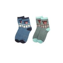 Combo Of 5 Pair Printed Socks For Kids -Brown/Grey/Red/Blue