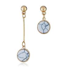 Gold Toned Round Asymmetrical Marble Faux Stone Drop Earrings For Women
