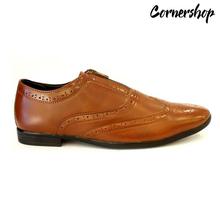 Cornershop Brown Zip Derby Slip-On Shoes For Men - (Cskf-8036Br)