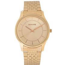 Sonata Essentials 77082YM02 Champagne Dial Analog Watch For Men - Rose Gold