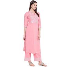 Khushal K Women's Cotton Kurta With Palazzo Set (Light Pink)