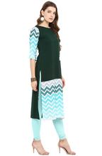 Women Chevron Zigzag Straight Kurtis – Dark Green