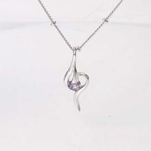 Silver/White Purple Crystal Drop Pendant With Chain For Women-K30049-1240