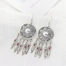 Silver/Red Toned Tassel Feather Earrings For Womens