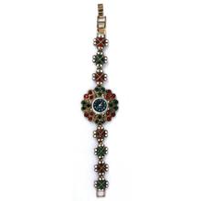 Black Dial Green/Red Stone Studded Floral Designed Analog Watch For Women