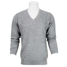 100% Wool Solid Round Neck Sweater For Men - Grey