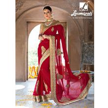 Laxmipati Floral Design embroidered Maroon Georgette Designer Saree with attached Gold Blouse piece for Casual, Party, Festival and Wedding