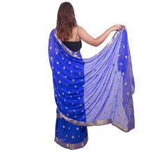 Banarsi Chiffon Saree with Zari Border (BLUE)For Women - 5011