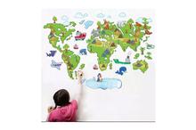 3D Cartoon Animals World Map Wall Sticker