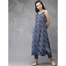 Women Blue & White Printed A-Line Kurta