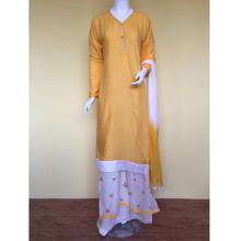 Yellow/White Cotton Kurta With Yellow White Mix Shawl Plazoo For Women