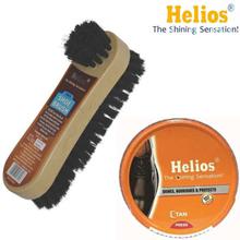 Helios Tan Wax Shoe Polish And Twin Shoe Brush Combo Pack