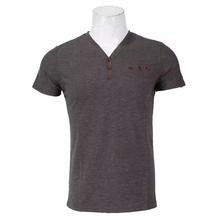 Brown Buttoned V-Neck T-Shirt For Men
